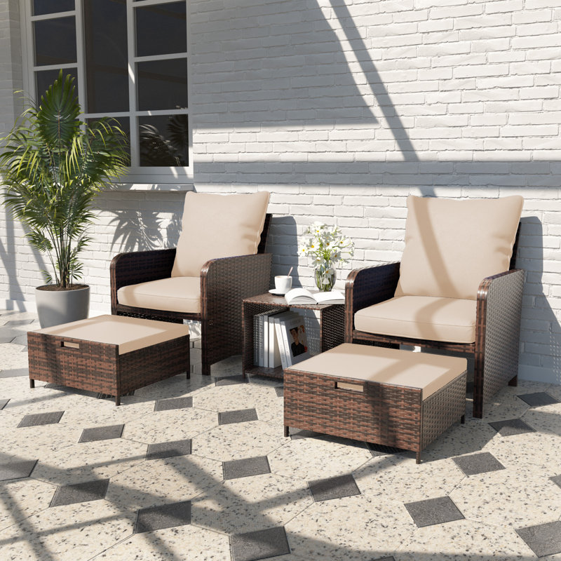 Winston Porter Idamarie 5 Piece All Weather Pe Wicker Rattan Outdoor Conversation Set with Ottoman On Sale Reviews Wayfair